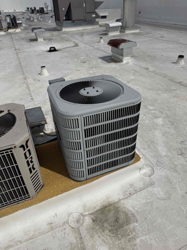Completed comprehensive tune-up service on rooftop commercial HVAC system. Performed electrical diagnostics using digital multimeter to verify proper voltage and amperage at contactor assembly, confirming all electrical connections were secure and within manufacturer specifications. Replaced 16x20x1 air filter as requested, inspected condenser unit including fan operation and coil condition, and updated equipment information in service records. Informed customer of current promotional offers and recommended scheduling estimate for any additional system improvements.