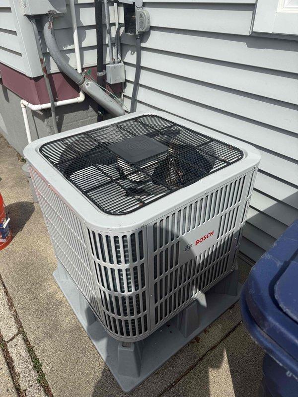 Completed comprehensive tune-up and maintenance on single-system HVAC equipment consisting of Bosch heat pump water heater and air conditioning condenser unit. Performed standard preventative maintenance procedures including inspection of both outdoor units, verification of proper operation, and documentation of equipment condition through photographic records per service protocol.