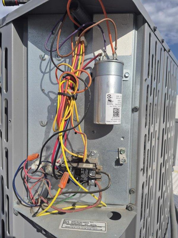 Performed diagnostic evaluation on air handler unit. System found operational with no air filter installed at time of inspection. Utilized digital multimeter to verify electrical readings at control board and measured capacitor performance within acceptable parameters. Inspected internal electrical components including contactor, capacitor, and control circuitry connections. All wire terminations and safety controls verified secure and functioning properly. Unit operational but requires air filter installation for proper system protection and efficiency.