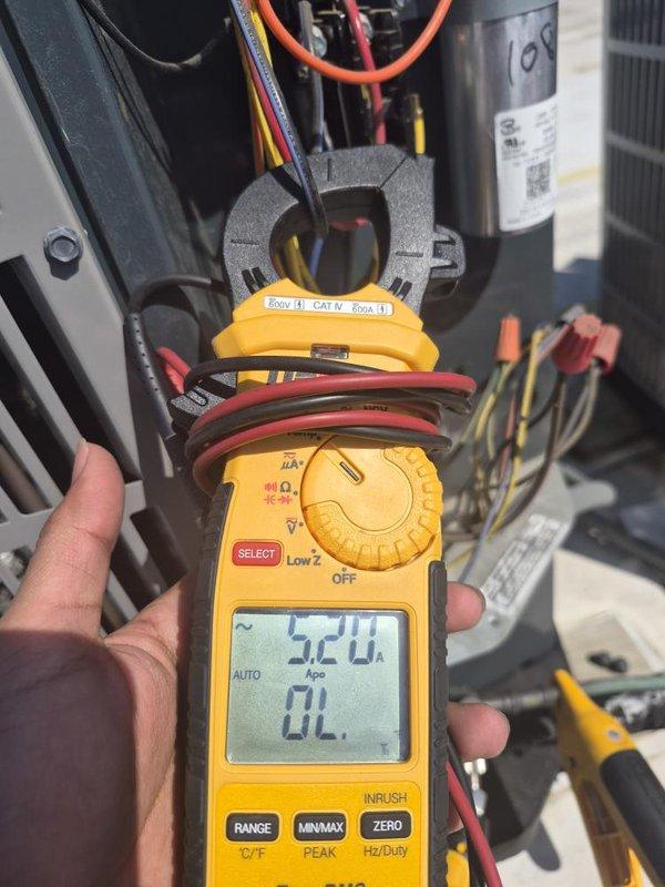 # HVAC Tune-Up Service Completed

Performed comprehensive tune-up and maintenance on single-system air conditioning unit. Inspected outdoor condensing unit, which showed good overall condition with clean exterior surfaces and proper installation on rooftop platform. Conducted electrical diagnostics using clamp meter to verify system amperage and performance parameters. Replaced 12x20x1 air filter to ensure proper airflow and system efficiency. Unit tested and confirmed operational.
