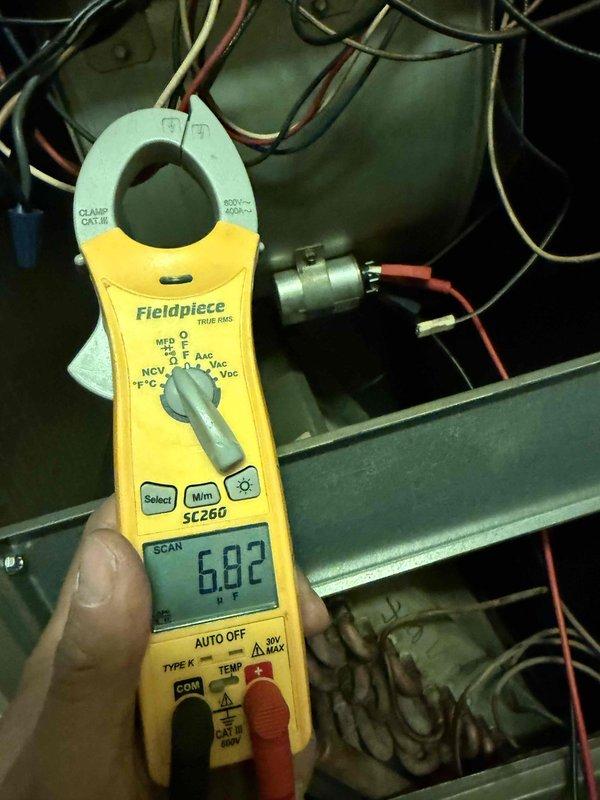Completed scheduled maintenance tune-up on single-system HVAC unit under contract agreement. Performed comprehensive system diagnostics including electrical measurements using clamp meter, which showed operational amperage of 682 on compressor circuit. Inspected and verified proper operation of capacitor, electrical connections, and control panel components. All wiring connections were found secure with proper color coding and terminations at terminal blocks. System tested and confirmed operating within normal parameters. Customer declined filter replacement as they maintain their own filters.