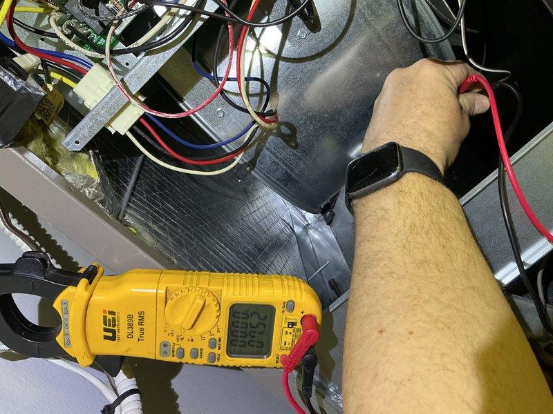 # HVAC Tune-Up Service Completed

Performed comprehensive tune-up service on single-system AmeriStar air conditioning unit. Conducted electrical diagnostics using digital multimeter to verify proper voltage and amperage readings at the air handler, testing motor components and electrical connections. Collected service fee as requested. Air handler was found to be operating without an air filter installed; customer notified of this condition. Inspected outdoor condenser unit on rooftop installation, confirmed fan operation and overall system functionality. All accessible electrical connections were examined and tested to ensure safe operation of the system.