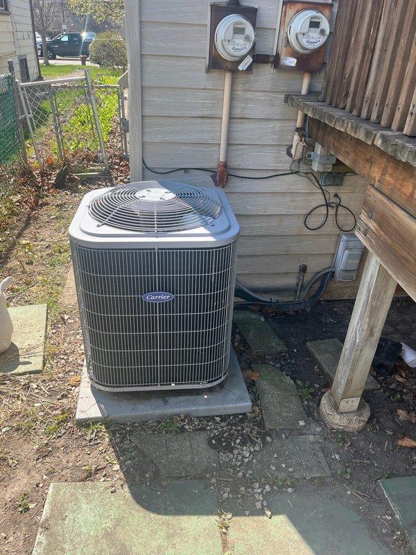 Completed spring maintenance inspection and cleaning on Carrier air conditioning system per preventive maintenance protocol. Exterior condenser unit and indoor air handler were thoroughly inspected, with all components found operating within normal parameters and system confirmed ready for cooling season.