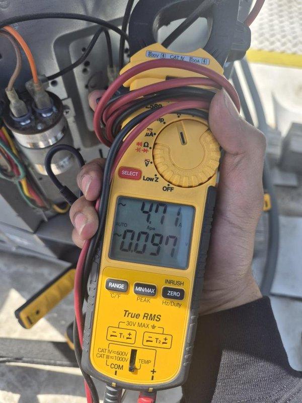 Performed comprehensive tune-up on single HVAC system, including inspection of electrical components, capacitors, and wiring connections. Verified system operation using digital multimeter to measure electrical readings and ensure proper performance. All components found to be functioning within normal parameters.