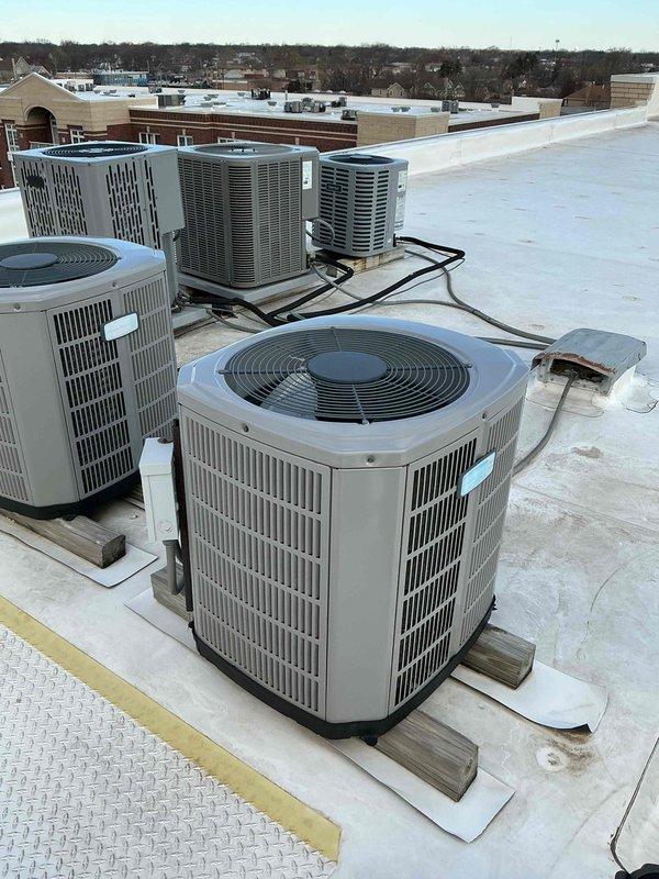 Completed scheduled commercial HVAC maintenance per service agreement on multiple rooftop air conditioning units. Performed comprehensive cleaning, inspection, and conditioning (CNC) procedures on all accessible equipment, including visual assessment of electrical components, capacitors, contactors, and wiring connections. All systems inspected and found to be operating within normal parameters with proper component function verified.