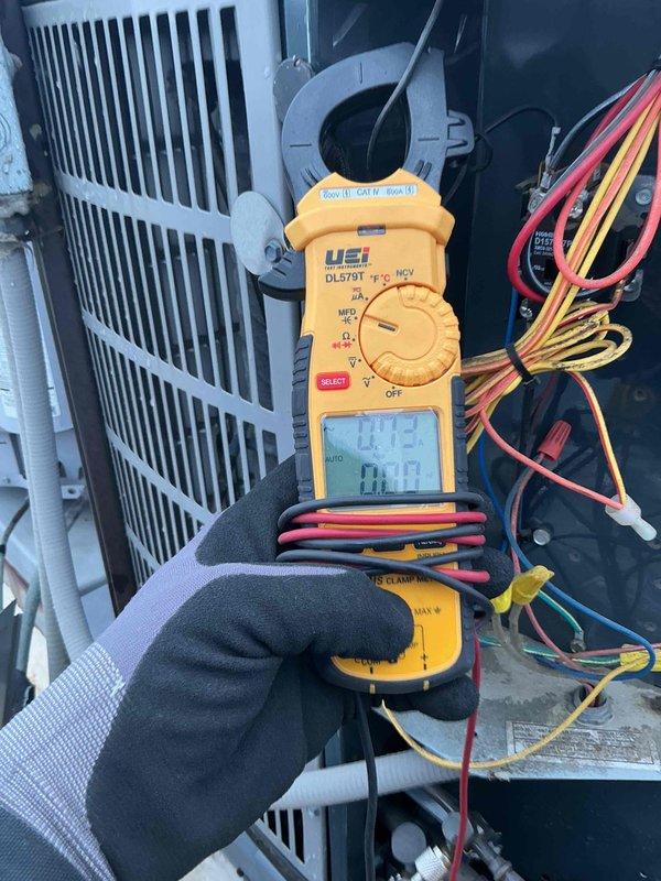 Completed preventative maintenance tune-up on single HVAC system. Performed comprehensive system diagnostics using digital multimeter to verify electrical readings and operational parameters. Inspected condenser coil condition and refrigerant lines. All components found operating within normal specifications and system cleared for continued service.