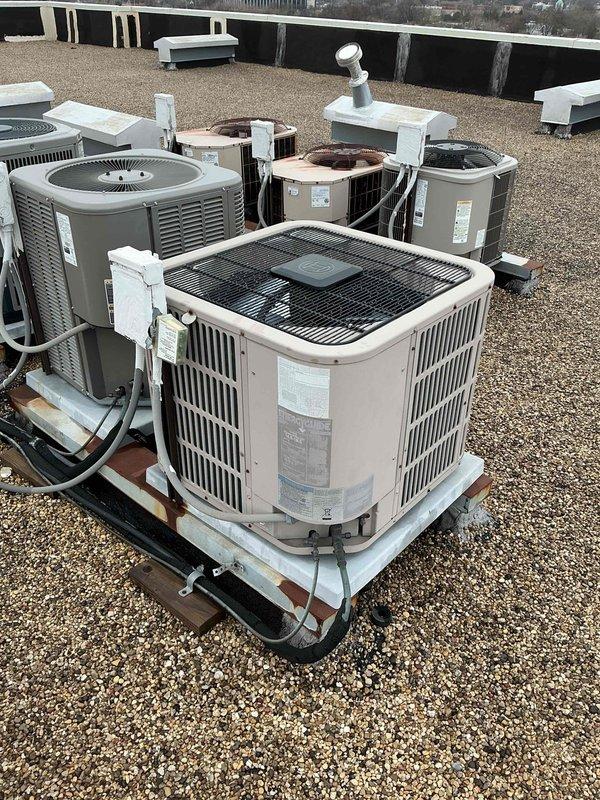 Completed preventive maintenance tune-up on rooftop HVAC system. Performed comprehensive inspection of air conditioning condenser unit and air handler, replaced 16x20x1 air filter, and verified all electrical parameters using diagnostic equipment. System operating within normal specifications upon completion.