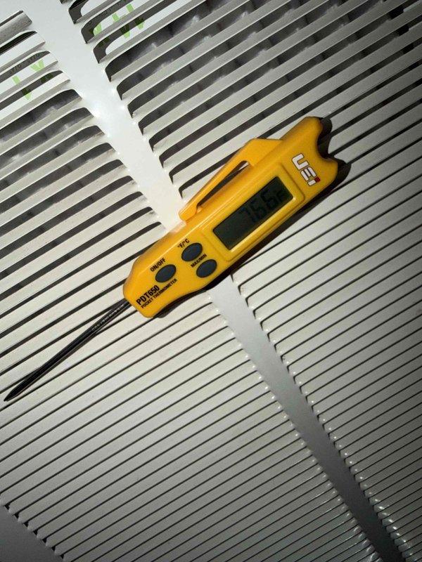 Completed routine HVAC tune-up and system inspection on single air conditioning system. Performed diagnostic measurements using digital instrumentation to verify proper system operation, checked refrigerant lines and connections, and assessed airflow at return air grille. System found to be operating within normal parameters; no filter replacement performed per service agreement terms.