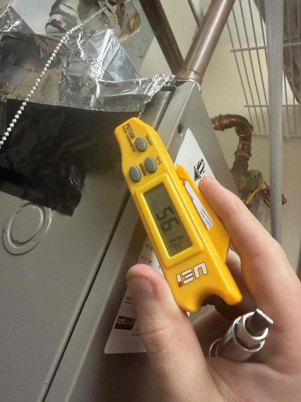 Completed routine HVAC tune-up and system inspection on single air conditioning system. Performed diagnostic measurements using digital instrumentation to verify proper system operation, checked refrigerant lines and connections, and assessed airflow at return air grille. System found to be operating within normal parameters; no filter replacement performed per service agreement terms.