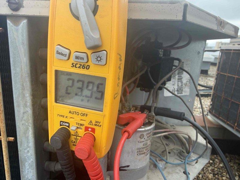 Completed comprehensive tune-up on rooftop air conditioning system for new customer. Performed standard maintenance procedures including system diagnostics with multimeter, electrical component inspection of capacitor and contactor assembly, and installed new 12x20x1 air filter. All components tested within normal operating parameters and system returned to service.