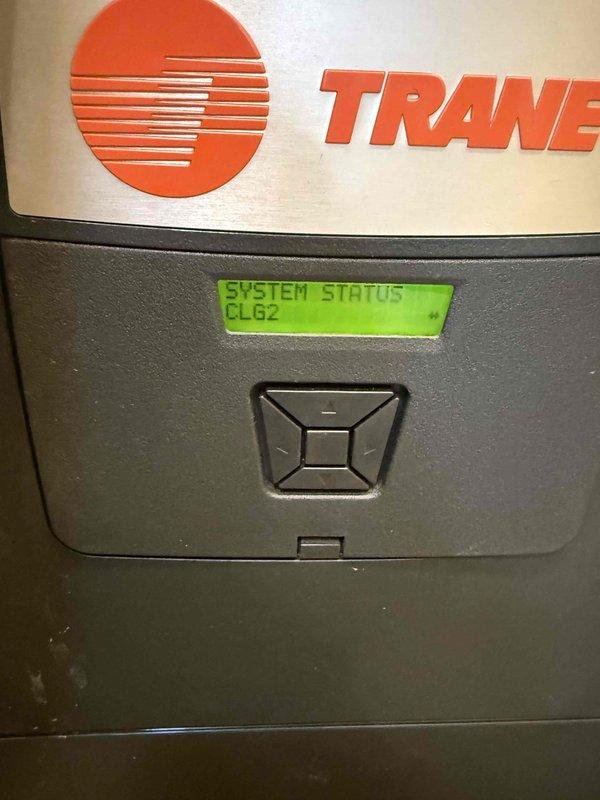 Completed Clean and Check service on Trane air conditioning and air handler system per Gold Comfort Plan maintenance agreement. Performed comprehensive inspection of all system components, verified proper operation of cooling stages as indicated by CLG2 status on control panel, and documented equipment condition with photos. Customer requires 20x25x4 air filter for next service visit.