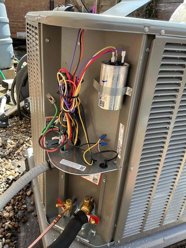 Completed full system replacement including reclamation of existing refrigerant from old condenser, coil, and line-set, followed by removal and disposal of failed equipment. Installed new Lennox 13 SEER2 4-ton single-stage air conditioning condensing unit (Model ML13KC1-048-230) on leveled pad with pea gravel, along with matching evaporator coil connected to existing copper refrigerant lines. System was evacuated to remove moisture and air, then charged with R454B refrigerant to manufacturer specifications. Installed integral refrigerant detection system (RDS) to existing furnace for safety compliance. Performed complete system startup, tested all operating parameters, verified proper airflow and refrigerant pressures, and conducted comprehensive safety inspection with all equipment functioning within normal operating range.