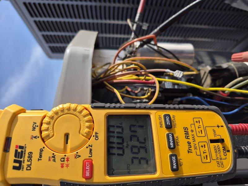 Completed air handler and air conditioning tune-up on single system. Performed diagnostic testing using digital multimeter to verify electrical components and system operation. Customer declined filter replacement service at this time.