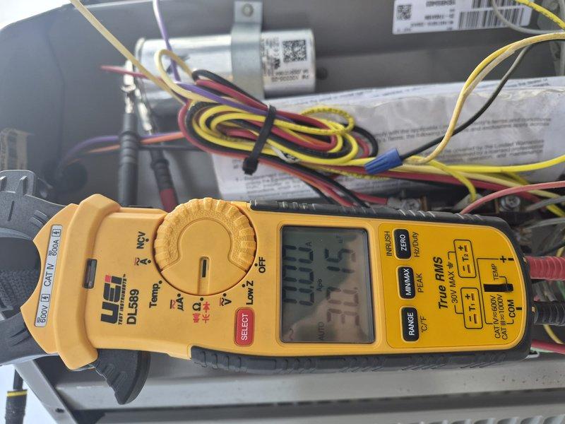 Performed complete maintenance tune-up on single HVAC system including air handler and condensing unit. Conducted electrical diagnostics using digital multimeter to verify proper voltage and amperage readings at motor and capacitor connections. Measured supply air temperature at 77.3°F using calibrated thermometer. Replaced 16x20x1 air filter and verified proper airflow through system. All components operating within normal parameters upon completion of service.