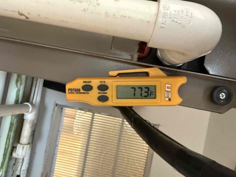Performed complete maintenance tune-up on single HVAC system including air handler and condensing unit. Conducted electrical diagnostics using digital multimeter to verify proper voltage and amperage readings at motor and capacitor connections. Measured supply air temperature at 77.3°F using calibrated thermometer. Replaced 16x20x1 air filter and verified proper airflow through system. All components operating within normal parameters upon completion of service.