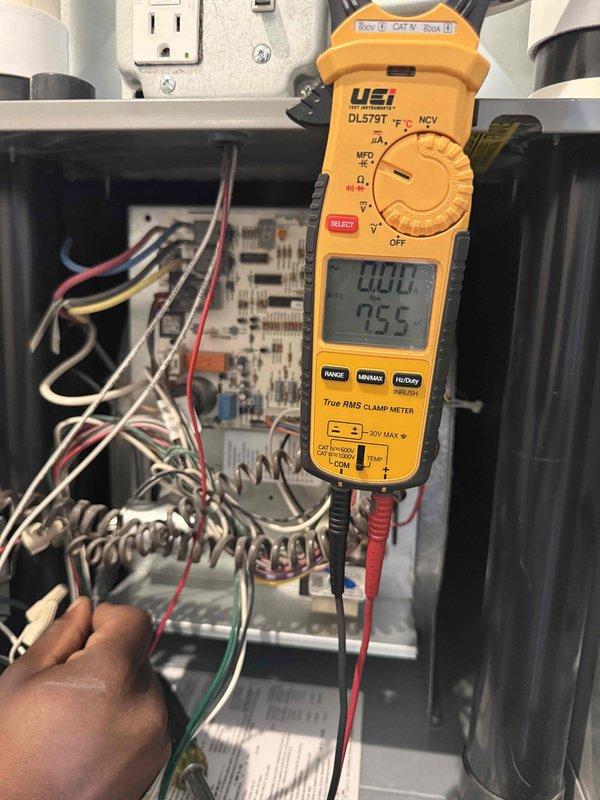 Completed spring clean and check maintenance on air conditioning system per comfort plan agreement, including rollover furnace maintenance from fall 2024 season. Performed comprehensive system inspection, electrical testing with clamp meter to verify proper voltage and amperage at control board and compressor circuit, checked all wire connections and terminals for security and proper operation. System tested and operating within manufacturer specifications with all safety controls functioning correctly.