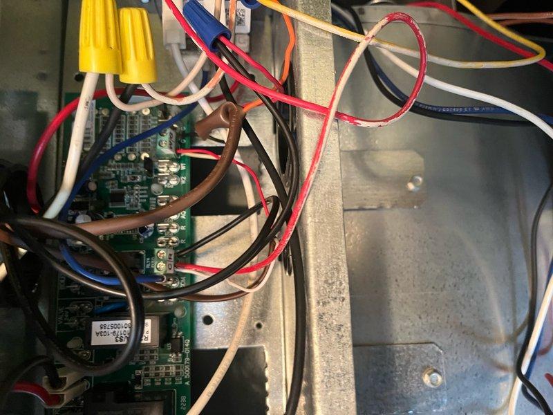 Installed Caleffi zone valve to HVAC system and completed electrical connections to control board. Verified proper wiring configuration with multiple zone circuits, secured all wire connections with appropriate wire nuts, and integrated new zone valve into existing air handler control system. Tested zone valve operation and confirmed system functionality upon completion.