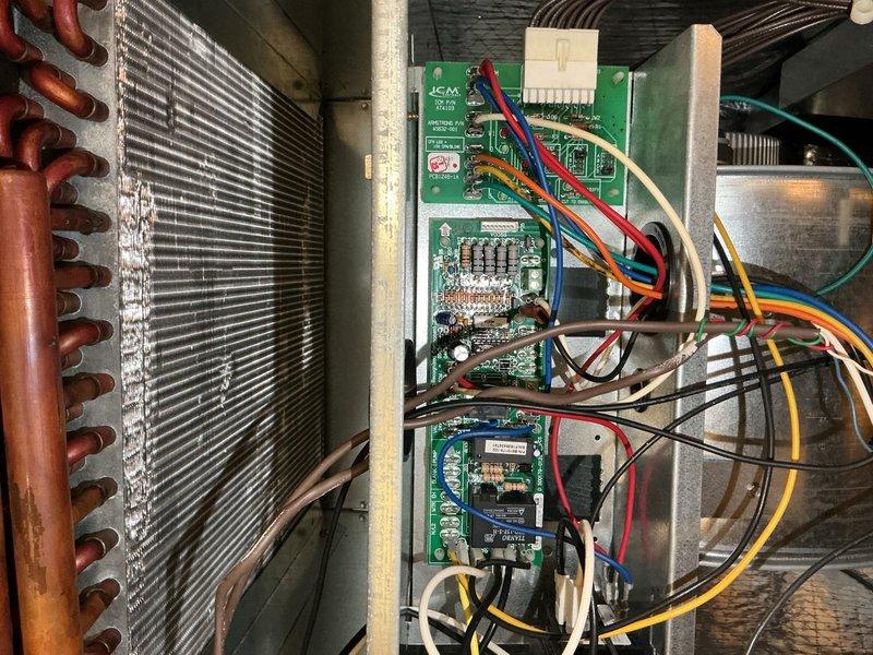 # HVAC Tune-Up Completed

Performed comprehensive preventive maintenance on residential air conditioning and air handler system. Conducted complete system inspection including evaluation of evaporator coil, blower assembly, and electronic control boards. Verified proper operation of all electrical components, connections, and wiring terminations on dual control board configuration. Inspected blower wheel and housing for proper airflow and mechanical integrity. Replaced air filter to ensure optimal system performance and indoor air quality. Confirmed all safety controls and operational parameters were within manufacturer specifications. System tested and left in proper working condition.