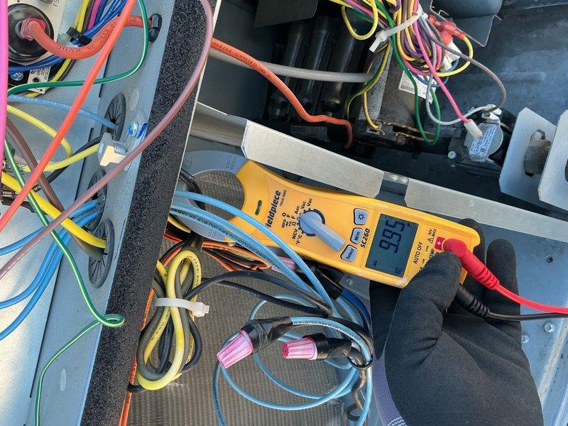 Performed commercial preventive maintenance on rooftop unit per maintenance agreement. Conducted electrical diagnostics using multimeter, testing voltage and continuity across multiple circuits within the control panel. Inspected and replaced air filter showing moderate dust accumulation.