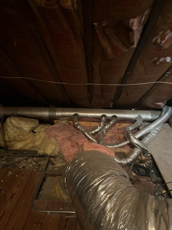 Conducted comprehensive estimate for complete HVAC system replacement of non-functional 1997 Spacepak system with failed condenser and blower motor. Assessed existing attic-mounted equipment and ductwork configuration, documented current flexible duct routing and distribution system, and evaluated structural considerations for new system installation to provide customer with replacement options for modern high-efficiency equipment.