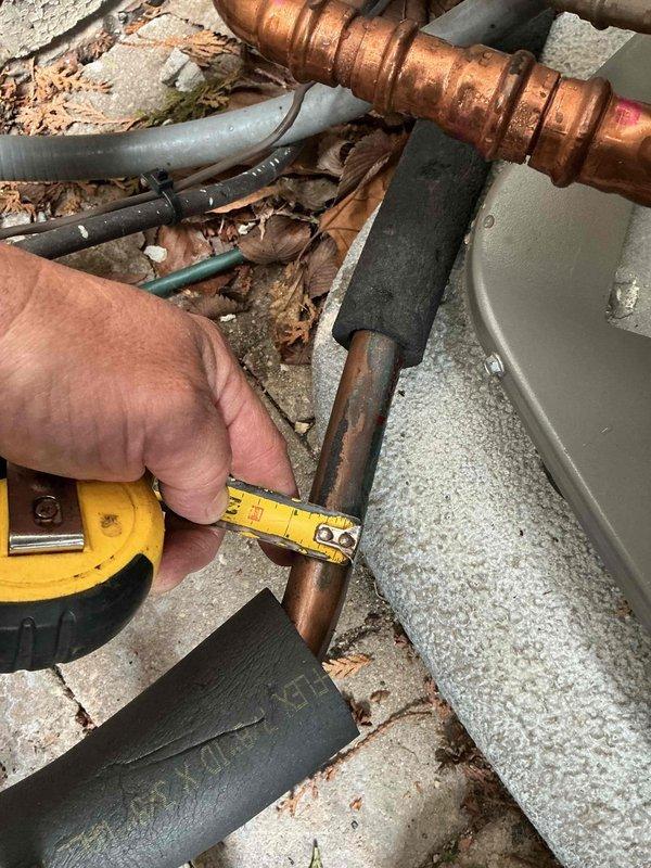 Responded to warranty call for excessive noise during operation and cycling of recently installed AC units. Upon inspection, discovered heavily soiled air filters restricting airflow and causing system strain. Replaced dirty filters with new high-efficiency pleated filters to restore proper airflow and reduce operational noise. Inspected copper refrigerant lines showing normal weathering and oxidation for outdoor installation. Verified all pipe insulation integrity and connections. Systems tested after filter replacement, confirming significantly reduced noise levels during both runtime and start/stop cycles. Units now operating within normal sound parameters.