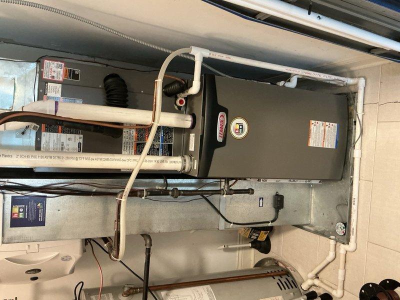 Responded to service call for thermostat communication failure with furnace on one-year-old system under warranty. Diagnosed and resolved communication issue between thermostat control and furnace circuit board by checking wiring connections, verifying 24V control voltage, and resetting communication protocol between devices. System tested successfully with proper call for heat and cooling cycles functioning as designed.