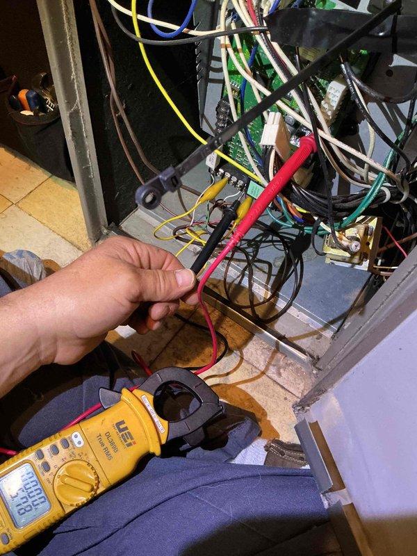 Responded to no cooling call and performed diagnostic testing on HVAC system. Used digital multimeter to test electrical circuits, components, and voltage readings at control board and wiring connections. Identified issue through systematic electrical troubleshooting of system controls and power supply.