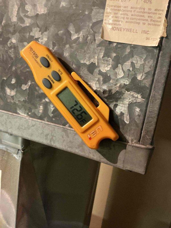 Completed annual air conditioning clean and check maintenance per service comfort plan. Performed comprehensive system inspection including temperature differential measurements across evaporator coil, recording supply air temperature of 48°F. Verified proper refrigerant charge and system operation, documented equipment conditions including Honeywell control settings, and confirmed unit is operating within manufacturer specifications for optimal cooling performance.