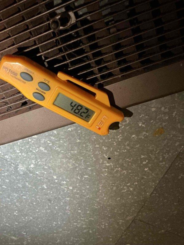 Completed annual air conditioning clean and check maintenance per service comfort plan. Performed comprehensive system inspection including temperature differential measurements across evaporator coil, recording supply air temperature of 48°F. Verified proper refrigerant charge and system operation, documented equipment conditions including Honeywell control settings, and confirmed unit is operating within manufacturer specifications for optimal cooling performance.