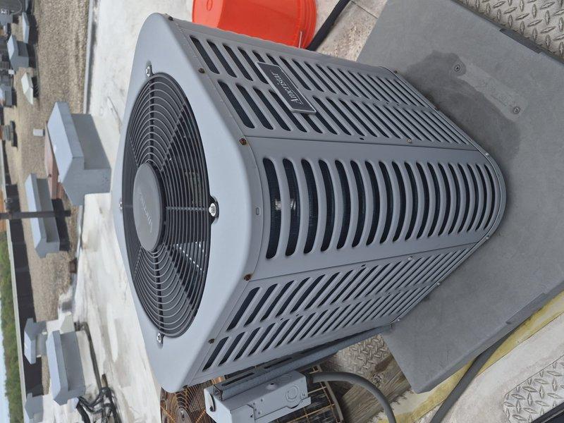 Performed comprehensive clean and check service on single-system HVAC unit per building specifications. Conducted thorough inspection of outdoor condensing unit, verified operational status of condenser fan and compressor, and performed electrical diagnostics with readings confirming system operating within normal parameters at 76.0 amps. Installed new 12x20x1 air filter and completed full system evaluation with photographic documentation of equipment condition.