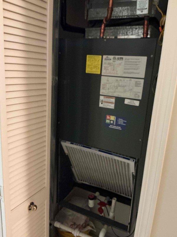 Completed comprehensive tune-up maintenance on single-system HVAC installation consisting of indoor air handler unit and outdoor condensing unit. Performed standard inspection of air handler located in interior closet space, verified proper airflow and filter condition, and inspected all accessible components including ductwork connections and drainage system. Conducted detailed examination of outdoor condenser unit, inspecting capacitor, contactor, electrical connections, and refrigerant lines to ensure optimal system performance and reliability.