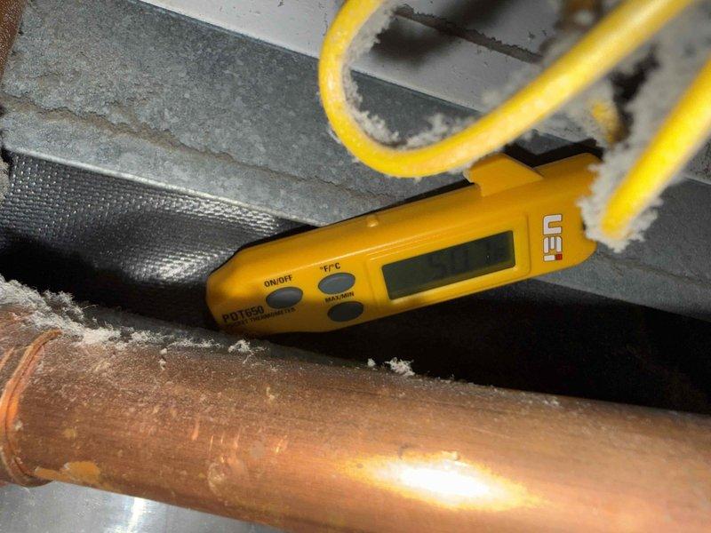 Completed annual Comfort Plan clean and check maintenance on air conditioning system and air handler unit. Performed comprehensive inspection of all HVAC components, tested system operations using diagnostic equipment to verify proper temperatures and performance, and inspected refrigerant lines, copper piping, and ductwork connections. Steam humidifier maintenance will be scheduled for a follow-up visit.