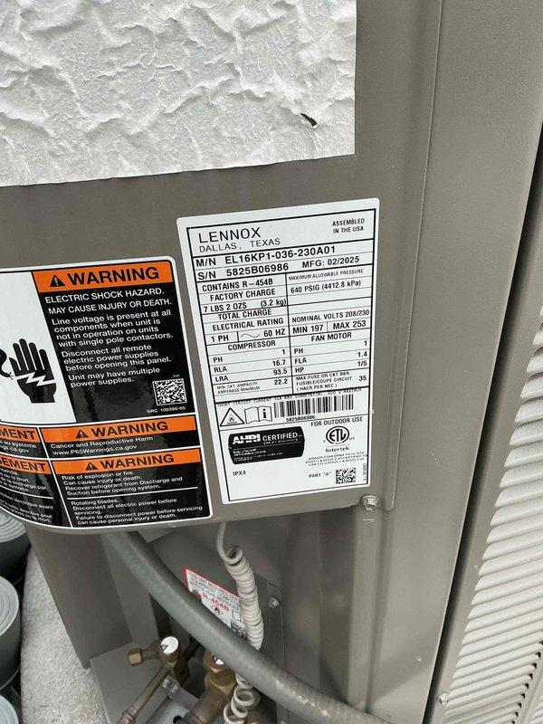 Completed warranty replacement of EIM board and transformer on Lennox EL16KP1-036-230-11 air handler unit. Verified proper system operation, confirmed thermostat functionality displaying correct temperature readings and communication with equipment, and documented installation with photos before returning to shop for warranty processing.