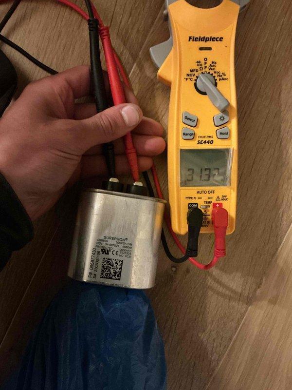 Completed comprehensive tune-up on single HVAC system including clean and check service for both air conditioning and air handler units. Performed diagnostic testing of system capacitor using digital multimeter, verified proper capacitance readings, and replaced air filter to maintain optimal airflow and system efficiency.