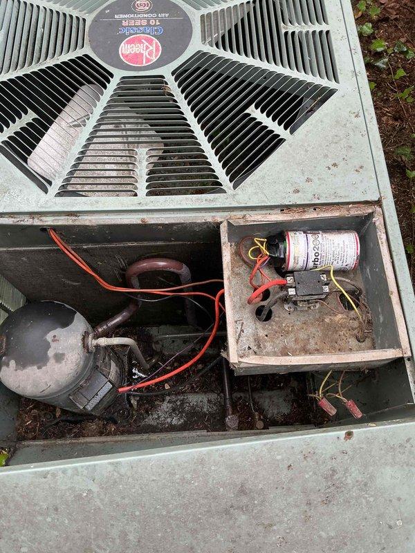 Completed comprehensive spring clean and check maintenance on HVAC system per comfort plan agreement. Performed full inspection of Rheem outdoor heat pump unit, including examination of compressor, capacitor, contactor, and electrical connections. Cleaned condenser coil and removed accumulated debris from unit exterior and interior compartment. Verified proper operation of fan motor and assessed overall component condition. 

Inspected indoor evaporator coil and confirmed adequate airflow through system. Measured supply air temperature at 71.6°F during operation. Evaluated furnace operation and investigated reported high-pitched noise occurring during ignition sequence. Tested ignition system, burner assembly, and heat exchanger for proper function and safety. Documented system performance with thermal imaging and component photography. All safety controls verified operational. System operating within normal parameters at time of service completion.