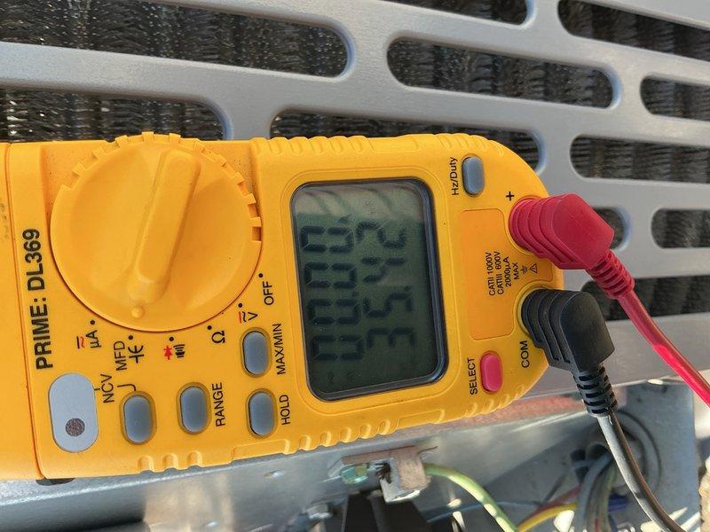Completed air conditioning and air handler tune-up maintenance for new customer. Performed system inspection and diagnostics, including electrical testing with multimeter to verify proper voltage and system operation. Customer declined filter replacement service and will handle filter changes independently.