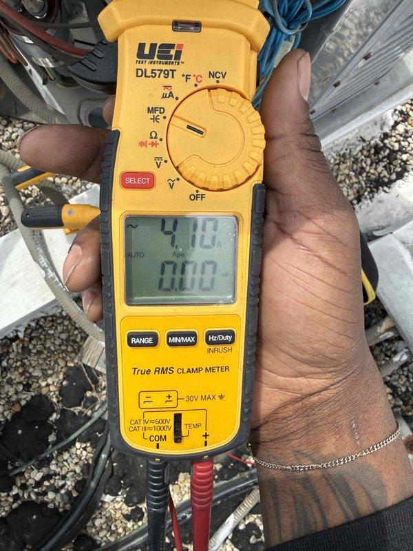 Completed annual preventative maintenance on single-zone HVAC system including air conditioning unit and air handler. Performed comprehensive system inspection, verified refrigerant charge reading 410A, measured supply air temperature at 56.85°F, and tested electrical components using clamp meter to ensure proper amperage draw. Installed new 12x20x1 air filter, cleaned condenser and evaporator coils, and confirmed system operating within manufacturer specifications with no deficiencies noted.