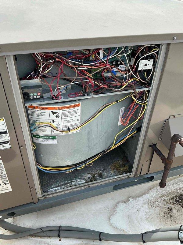 Completed comprehensive spring maintenance and seasonal shutdown per contract specifications. Performed clean and check service on New York rooftop unit, shut down and secured three Viessmann boilers after oiling and greasing all bearings and motors, and shut down both B&G circulation pumps #1 and #2. Replaced three air filters (14x25x1, 14x20x1, 16x20x1) that showed significant dirt accumulation and discoloration. Identified need for domestic water well sensor replacement to be addressed in future service visit.