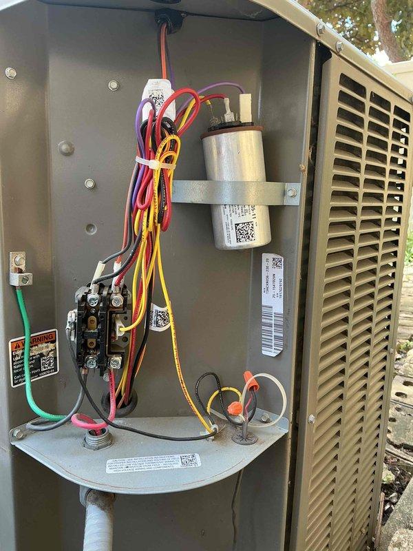 Completed comprehensive clean and check maintenance service on air conditioning system per comfort plan agreement. Performed thorough inspection of outdoor condensing unit, including electrical components, contactor, capacitor, and all wiring connections. Verified proper operation of all system components, documented equipment condition with photos showing QR-coded parts for tracking purposes, and took temperature and performance measurements using calibration-grade diagnostic equipment to ensure system is operating within manufacturer specifications.