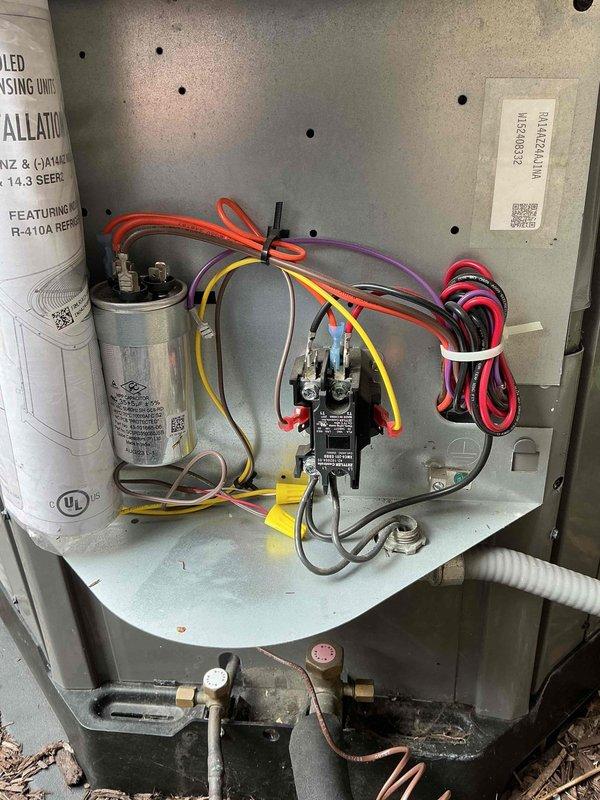 Responded to callback for basement Rheem furnace and Bosch condenser system that was non-responsive following previous spring maintenance visit. Inspected outdoor condenser unit and indoor furnace components, examined control board, capacitors, contactor, and electrical connections. Diagnosed issue, restored system operation, and verified proper functionality of heating and cooling equipment.