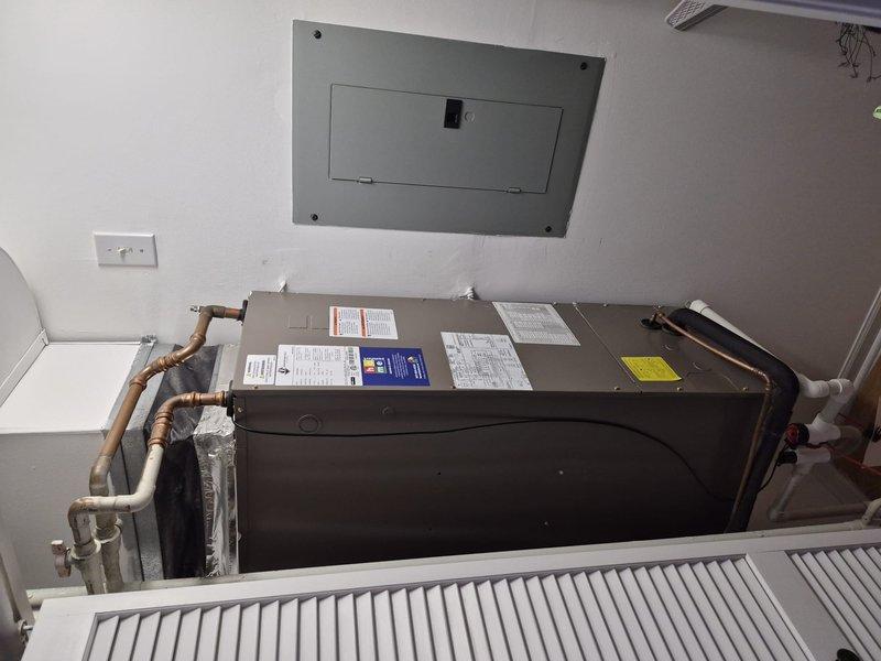 Completed warranty motor replacement on ADP air handler unit. Accessed internal compartment and removed failed blower motor assembly. Installed replacement motor, verified proper electrical connections and wire routing with appropriate strain relief. Confirmed secure mounting and alignment of motor within housing. Tested system operation to ensure proper airflow and motor function. Reinstalled access panels and verified all components secured. Returned defective motor to shop for warranty processing and documentation.