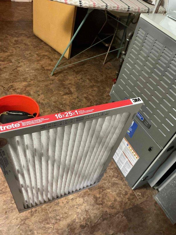 Completed comprehensive clean and check maintenance service on residential split HVAC system per Comfort Plan agreement. Performed outdoor condenser unit inspection and cleaning, including coil assessment, electrical connection verification, and refrigerant level evaluation. Inspected indoor air handler unit and replaced 16x25x1 air filter to ensure optimal airflow and system efficiency. All components operating within normal parameters upon completion of preventive maintenance service.