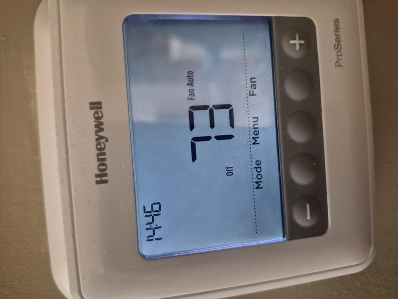 Completed preventive maintenance tune-up on single-system air conditioning unit and air handler. Performed standard inspection procedures, verified thermostat operation at 79°F with proper fan control settings, and conducted electrical diagnostics using multimeter to confirm system performance. Unit found to be in clean and proper working condition with no filter replacement required at this time.
