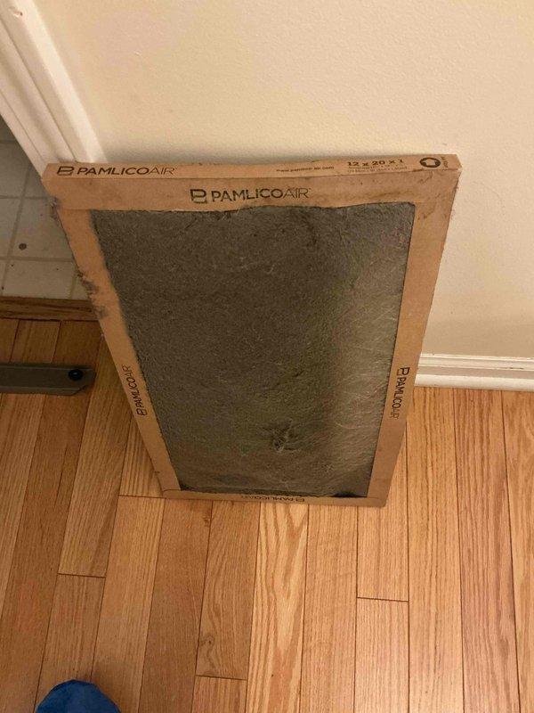 Performed comprehensive tune-up service on residential split system HVAC equipment. Conducted complete check and cleaning procedures on air conditioning condenser unit and air handler system. Replaced dirty 12x20x1 air filter with new Pamlico Air filter to restore proper airflow and system efficiency. Inspected refrigerant lines, electrical connections, and condensate drainage system. Verified all components operating within manufacturer specifications. System tested and confirmed operational upon completion.