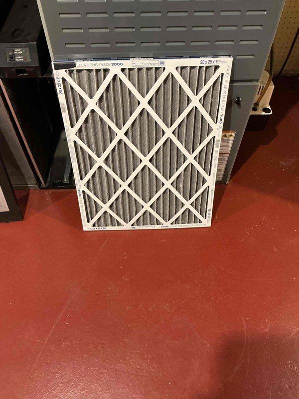Completed preventative maintenance clean and check on single HVAC system per service contract plan. Inspected and evaluated 20x25x1 MERV-rated air filter showing normal dust accumulation, verified electrical components and contactor operation, and measured system amperage at 6.76 amps indicating proper compressor performance. All equipment operating within normal parameters with no deficiencies noted.