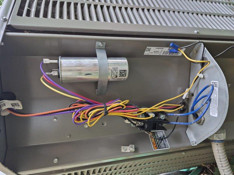 Completed Comfort Plan clean and check on single cooling system. Performed comprehensive inspection of air conditioning unit including thermostat verification, electrical component examination, and capacitor assessment. Thermostat confirmed operational and displaying proper temperature readings with cooling system responding appropriately. Inspected interior HVAC components including capacitor, electrical connections, and control assembly. All wiring connections secure with no signs of damage or wear. Capacitor tested and functioning within normal parameters. System operating efficiently with no issues identified during maintenance visit.