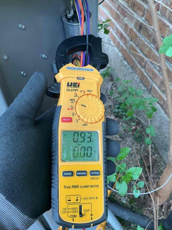 Completed Platinum Comfort Plan clean and check service on single AC system. Performed comprehensive system inspection including electrical measurements with clamp meter, documenting amperage readings of 0.33A. Removed and replaced heavily soiled air filter showing significant dust and debris accumulation. Inspected blower motor, electrical connections, and all accessible HVAC components. System operational upon completion of maintenance service.
