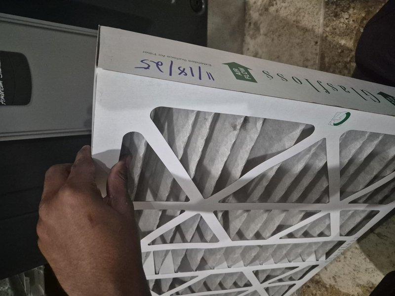 Responded to no cooling call and performed diagnostic evaluation of air conditioning system. Inspected air filtration system and documented filter conditions. Conducted exterior unit inspection including refrigerant line set and condensate drainage components.