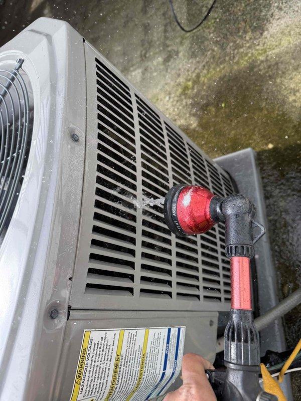 Performed comprehensive clean and check on outdoor air conditioning system per comfort plan agreement. Conducted electrical diagnostics using clamp meter, recording amperage readings and verifying capacitor operation. Inspected condenser unit components, cleaned exterior surfaces, and confirmed proper system operation with all parameters within manufacturer specifications.