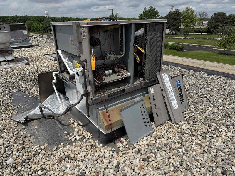 Responded to no cooling complaint on commercial rooftop unit. Performed system inspection and found dirty evaporator coil restricting airflow and reducing cooling capacity. Cleaned coil assembly, verified proper operation of blower and controls, and restored unit to normal cooling function.
